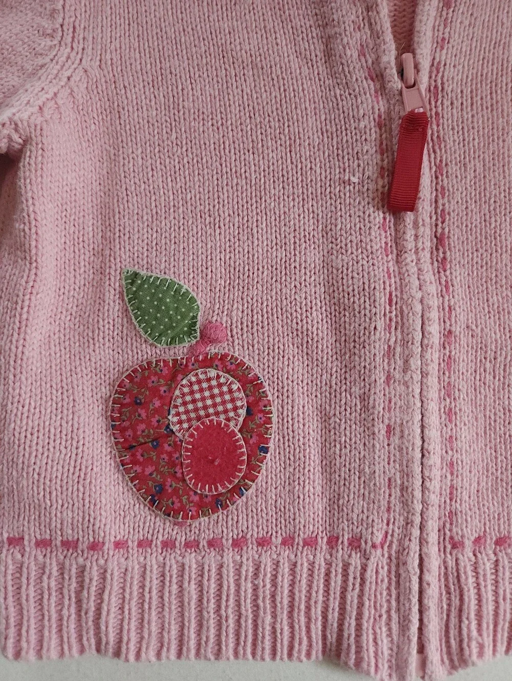 Cottagecore Patchwork Cat Apple Oshkosh Knit Pink Cardigan Sweater Sz 4/4T